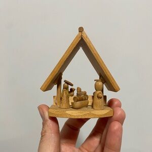 Vintage Wooden Ornament 3" Nativity Holy Family Manger Scene